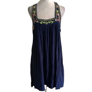 Lilly Pulitzer Lorna Trapeze Mini Dress Large Navy Embellished Embroidered Boho